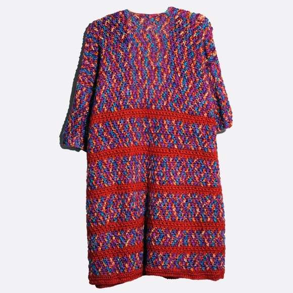 Handmade Chunky Crochet Kimono Cardigan Multicolor Patchwork Plus Size 1X 2X 3X - Picture 3 of 4